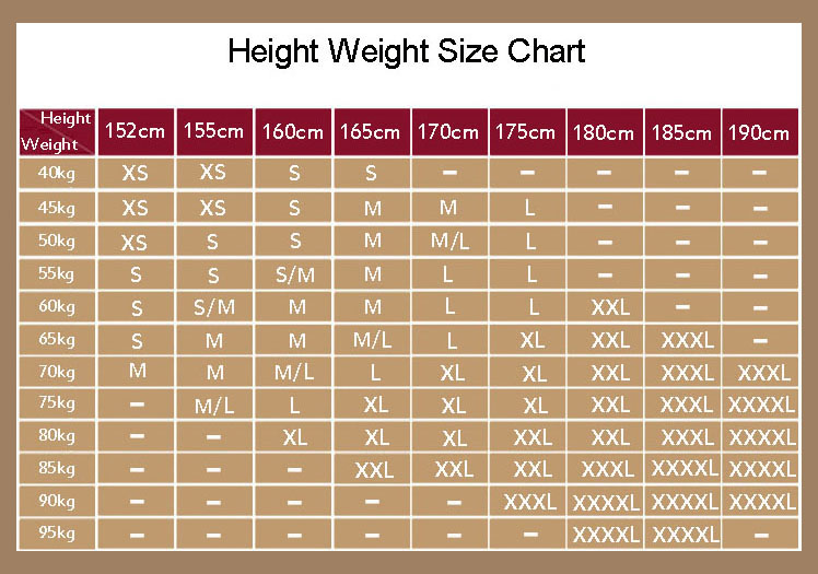 Tai Chi Clothing Size Chart